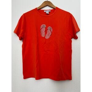 Cruisewear & Co Short Sleeve Embellished Rhinestone Flip Flop T-Shirt Orange L